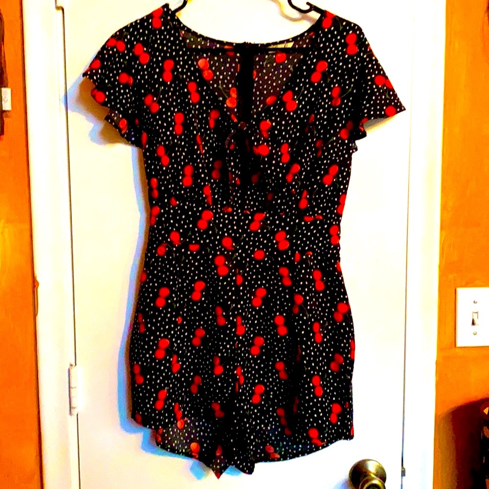 Retro Peek-a-Boo Cherry Pattern Romper with Shorts